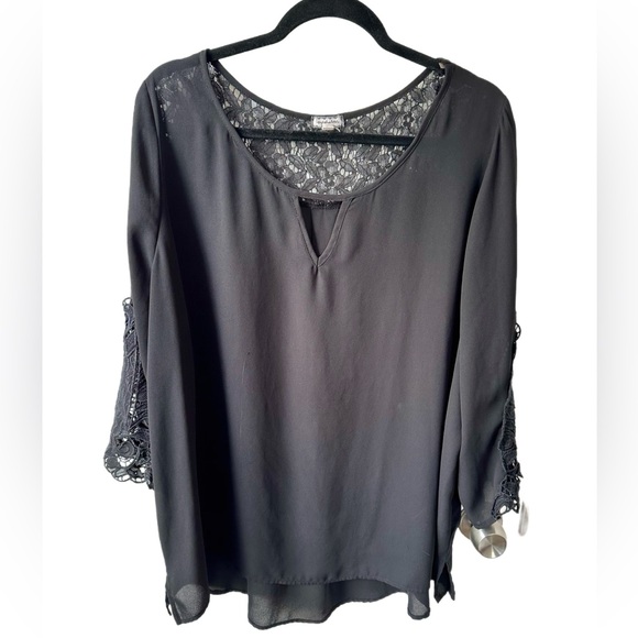 Eyeshadow Tops - Eyeshadow Black Asymmetrical Embellished 3/4 Sleeve Blouse